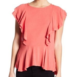 Harlowe & Graham Coral Pink Ruffle T-Shirt